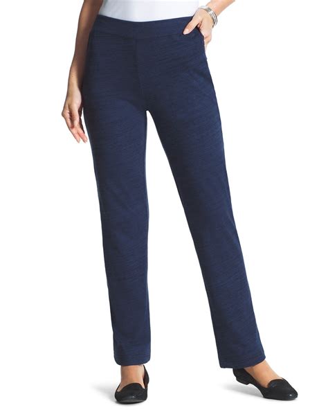 The straight-leg styling, in an ankle-length design, gives these lounge pants a sleek, chic look with a ribbed detail down the side seam that beautifully elongates the leg. . Chicos zenergy pants